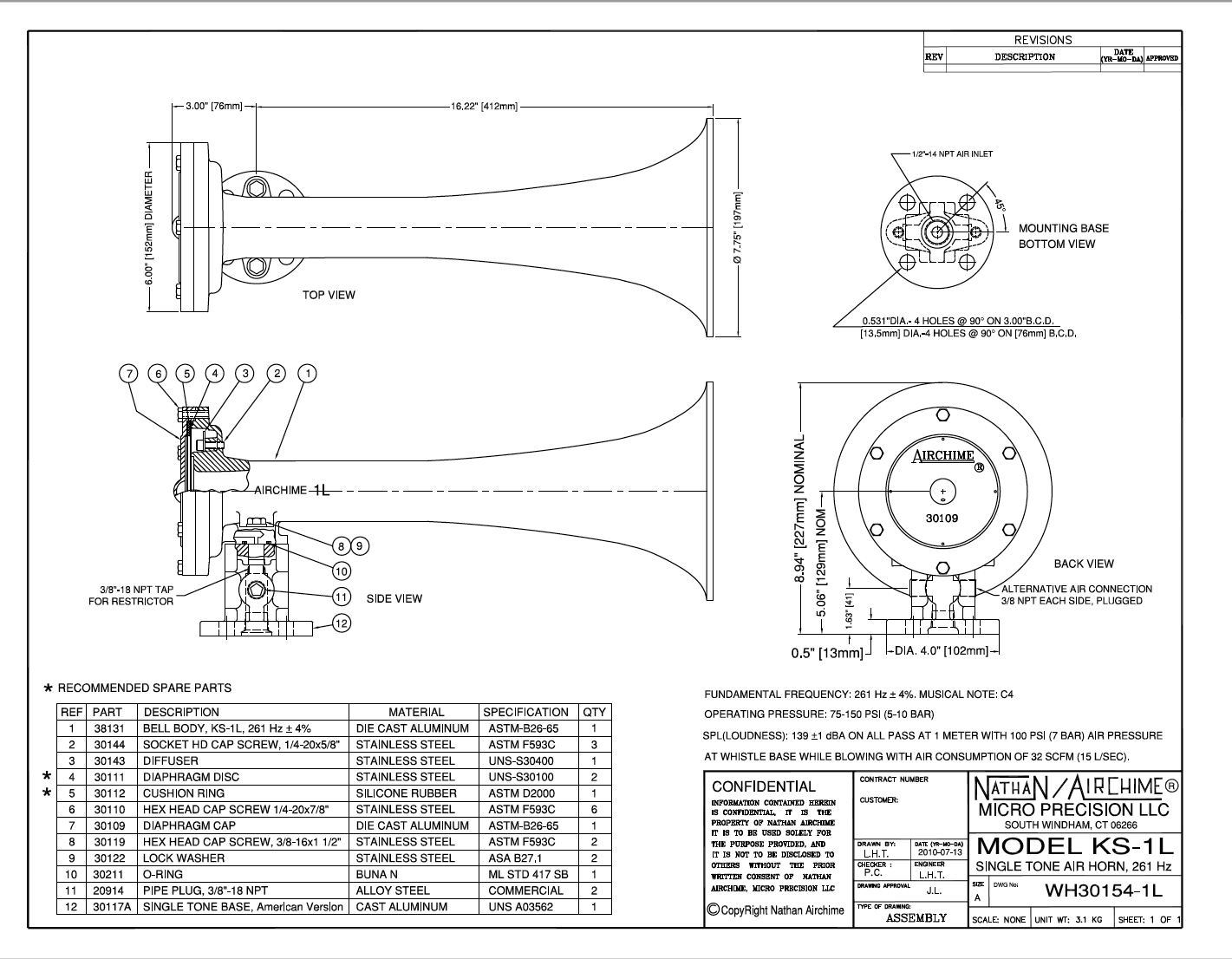 Nathan Airchime KS-1L Train horn