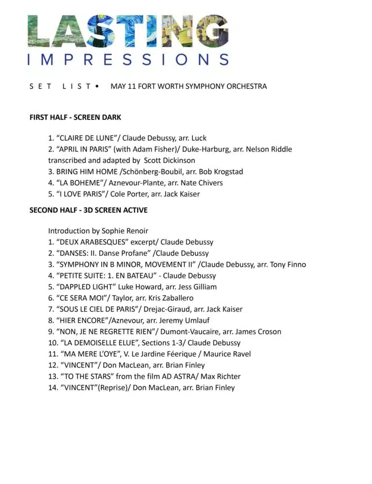 Set list with arranger names